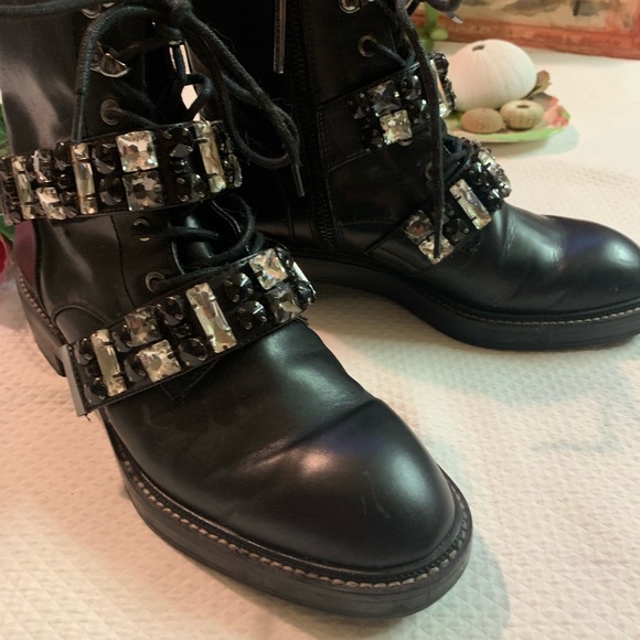ZARA Leather Embellished Biker Boots SZ aus 5 as new biker goth dress style Rare - Picture 4 of 16